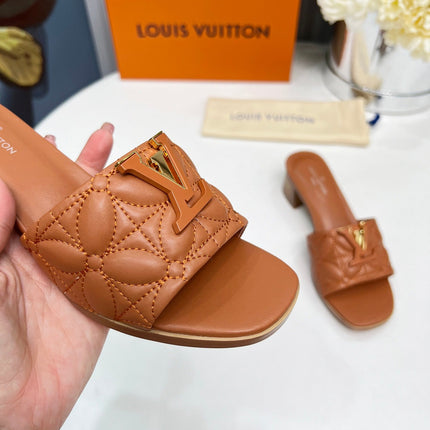 LV 26S MARE HIGH-HEELED MULE SANDALS IN BROWN CALFSKIN