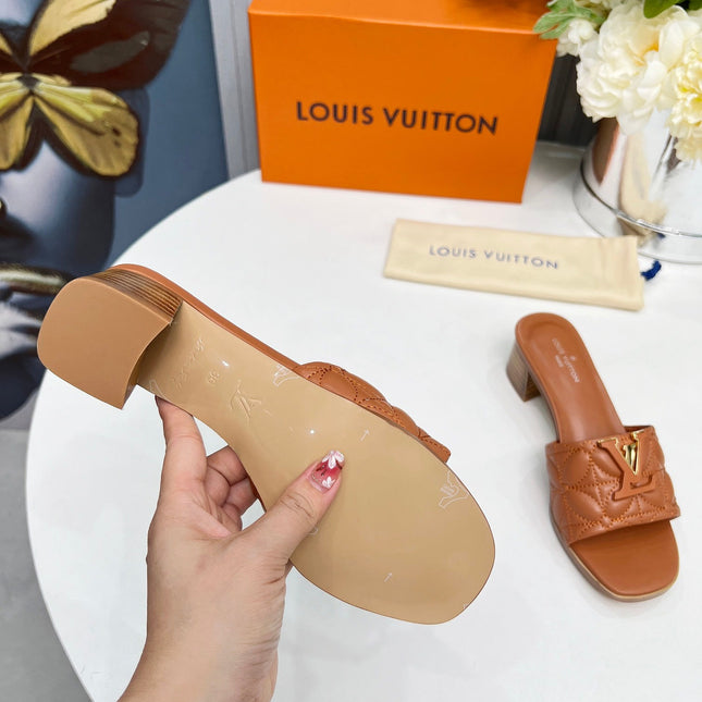 LV 26S MARE HIGH-HEELED MULE SANDALS IN BROWN CALFSKIN