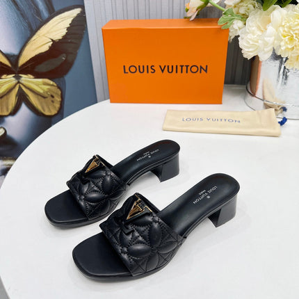 LV 26S MARE HIGH-HEELED MULE SANDALS IN BLACK CALFSKIN