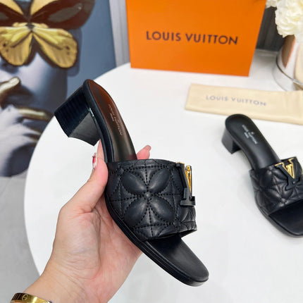 LV 26S MARE HIGH-HEELED MULE SANDALS IN BLACK CALFSKIN