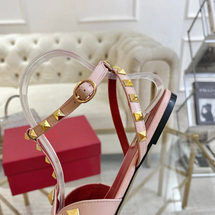 VALENTINO 26S SANDALS IN NUDE PINK CALFSKIN WITH STUD-EMBELLISHED