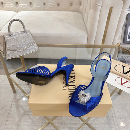 VALENTINO 26S  HEEL SANDALS 80 MM IN NAVY BLUE SATIN 