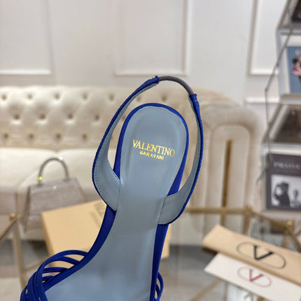 VALENTINO 26S  HEEL SANDALS 80 MM IN NAVY BLUE SATIN 
