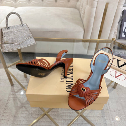 VALENTINO 26S HEEL SANDALS 80 MM IN LIGHT BROWN CALFSKIN