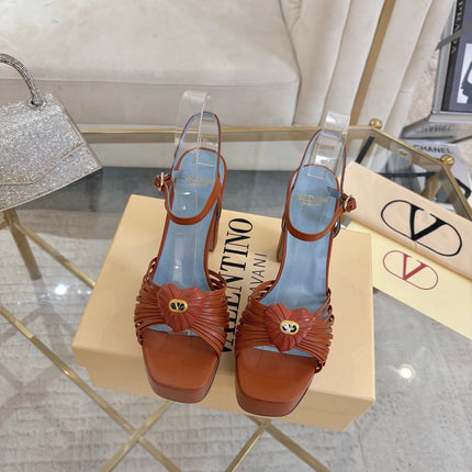 VALENTINO 26S PLATFORM SANDALS 110 MM IN LIGHT BROWN CALFSKIN