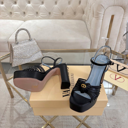 VALENTINO 26S PLATFORM SANDALS 110 MM IN BLACK AND BLUE CALFSKIN