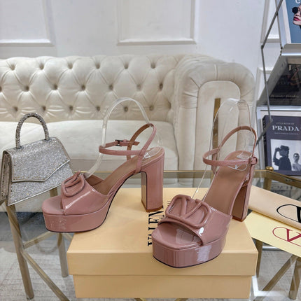 VALENTINO 26S PLATFORM SANDALS 110 MM IN NUDE GLOSSY CALFSKIN