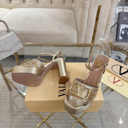 VALENTINO 26S PLATFORM SANDALS 110 MM IN METALLIC GOLD CALFSKIN WITH GOLD HARDWARE