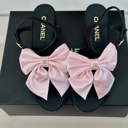 Double CC Big Bow High Sandal Sheepskin Light Pink/ Black