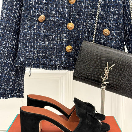 HIGH HEELS IN BLACK SUEDE AND LAMBSKIN