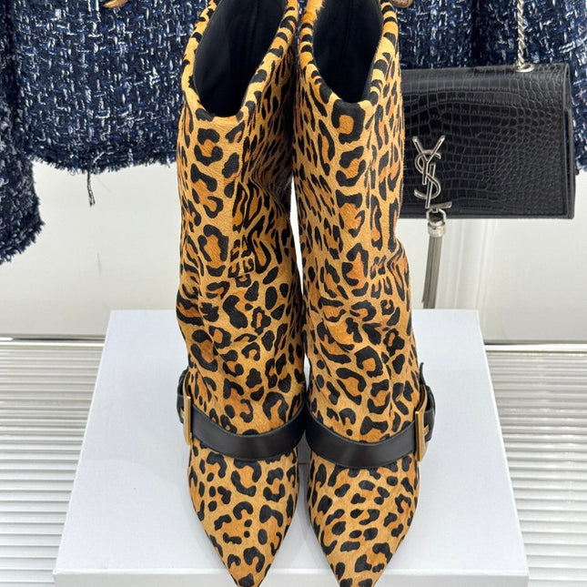 BALMAIN 25S ANTHEM BOOTS IN LEOPARD PRINT CALFSKIN