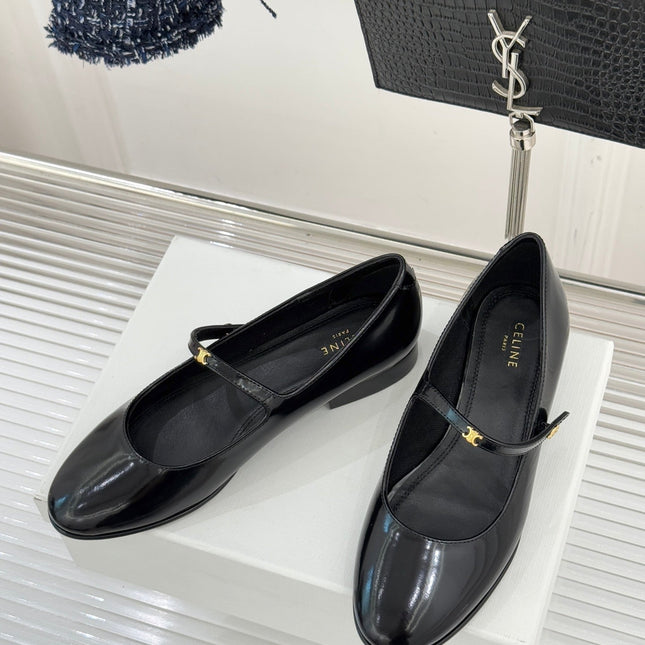 CELINE 26S MARY JANE SHOES IN BLACK LAMBSKIN