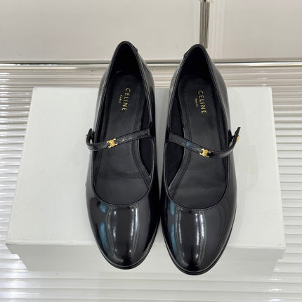CELINE 26S MARY JANE SHOES IN BLACK LAMBSKIN