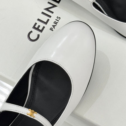 CELINE 26S MARY JANE SHOES IN WHITE LAMBSKIN
