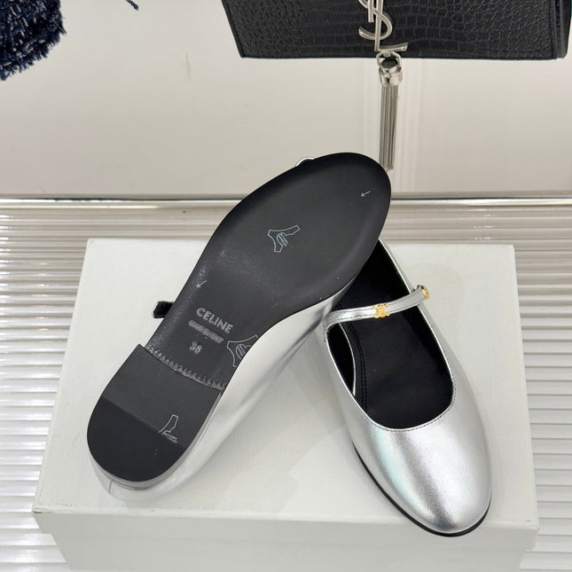 CELINE 26S MARY JANE SHOES IN SILVER LAMBSKIN