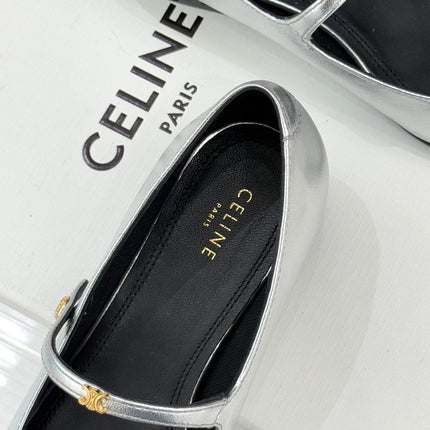 CELINE 26S MARY JANE SHOES IN SILVER LAMBSKIN