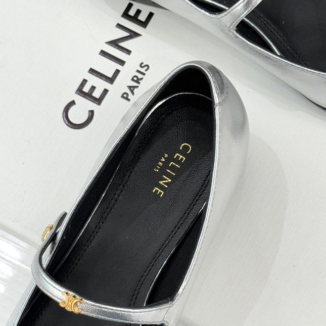 CELINE 26S MARY JANE SHOES IN SILVER LAMBSKIN