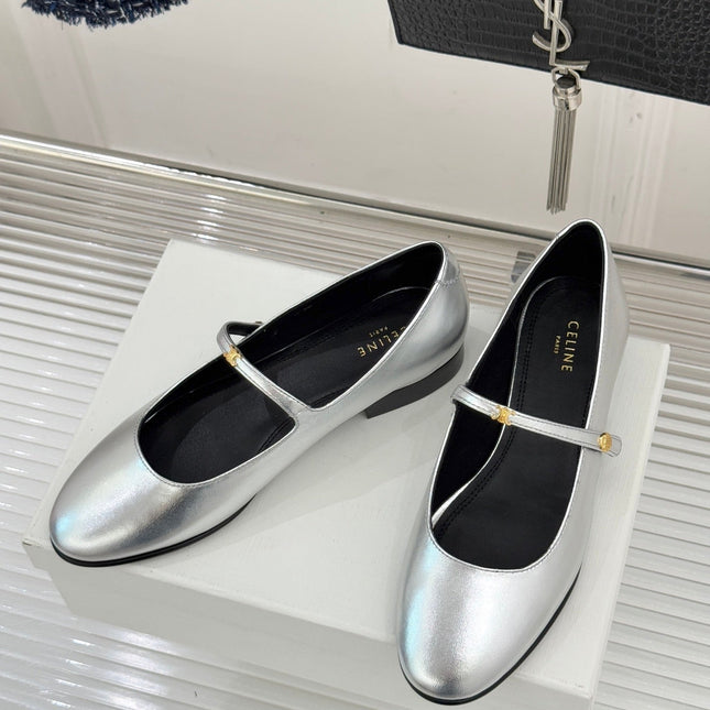 CELINE 26S MARY JANE SHOES IN SILVER LAMBSKIN