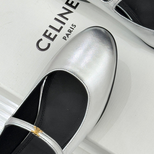 CELINE 26S MARY JANE SHOES IN SILVER LAMBSKIN