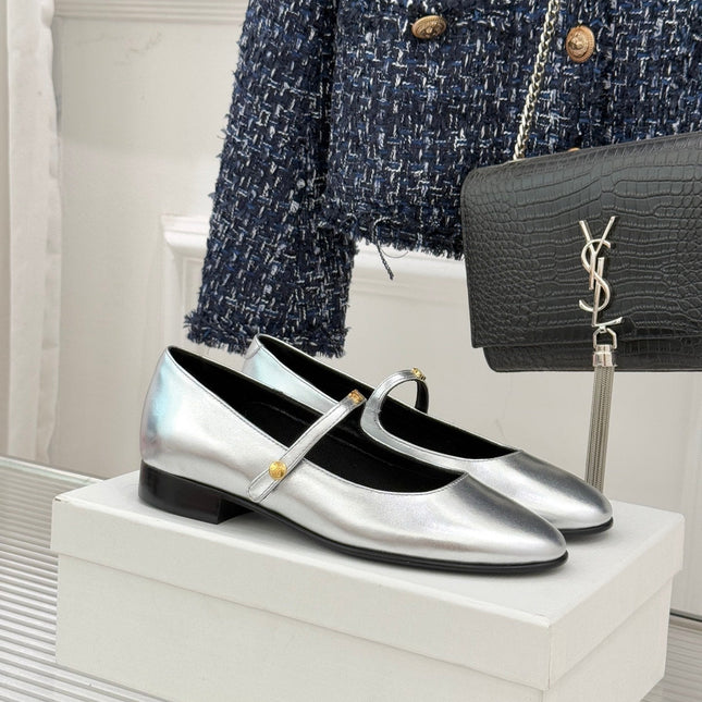 CELINE 26S MARY JANE SHOES IN SILVER LAMBSKIN