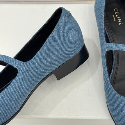 CELINE 26S MARY JANE SHOES IN BLUE DENIM