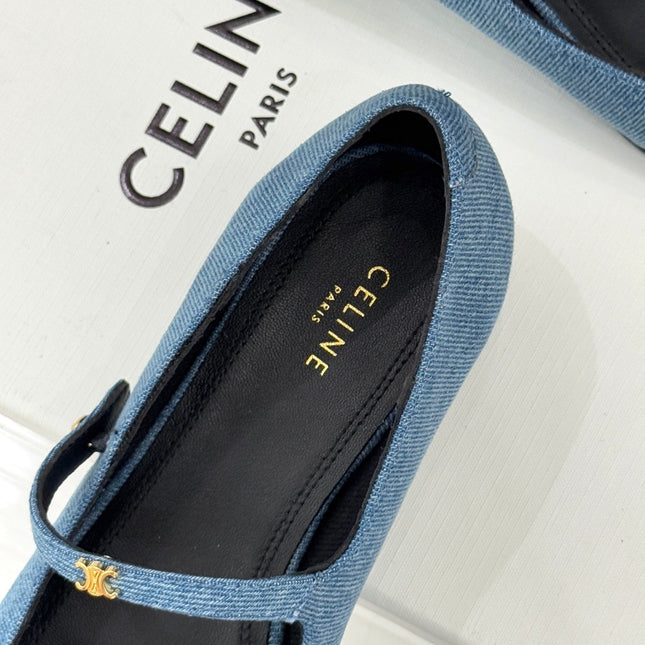 CELINE 26S MARY JANE SHOES IN BLUE DENIM