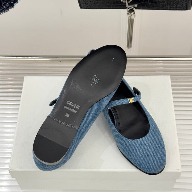 CELINE 26S MARY JANE SHOES IN BLUE DENIM