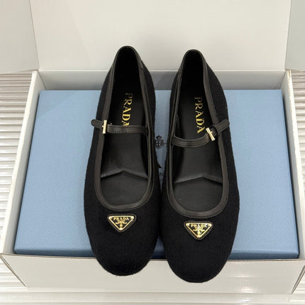 PRADA 26S MARY JANE  FLATS IN BLACK FELTED FABRIC