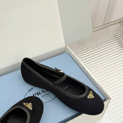 PRADA 26S MARY JANE  FLATS IN BLACK FELTED FABRIC