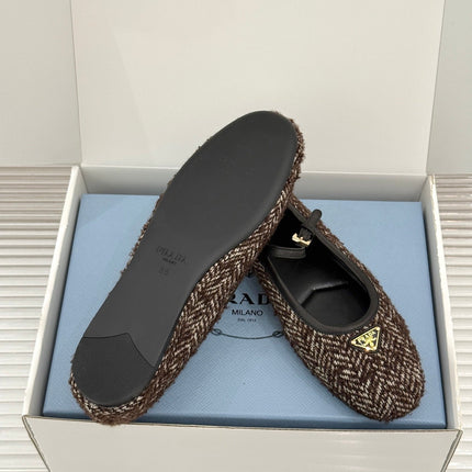 PRADA 26S MARY JANE  FLATS IN DARK BROWN TWEED
