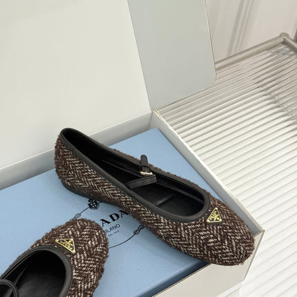PRADA 26S MARY JANE  FLATS IN DARK BROWN TWEED