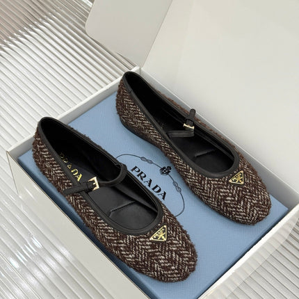 PRADA 26S MARY JANE  FLATS IN DARK BROWN TWEED