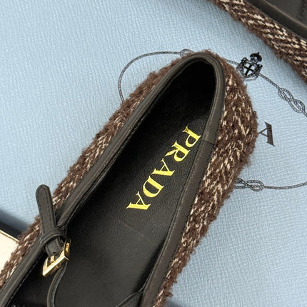 PRADA 26S MARY JANE  FLATS IN DARK BROWN TWEED
