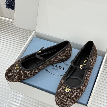 PRADA 26S MARY JANE  FLATS IN DARK BROWN TWEED