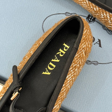 PRADA 26S MARY JANE  FLATS IN COGNAC BROWN TWEED