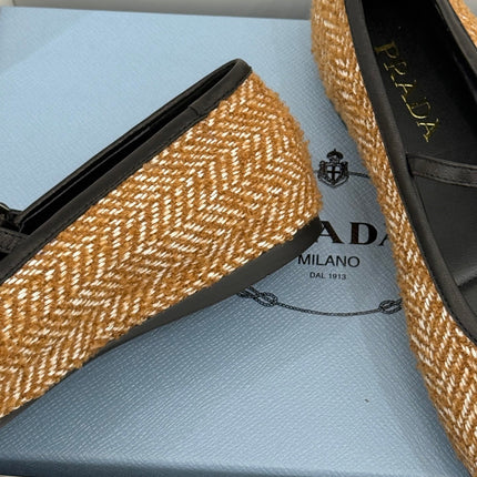PRADA 26S MARY JANE  FLATS IN COGNAC BROWN TWEED