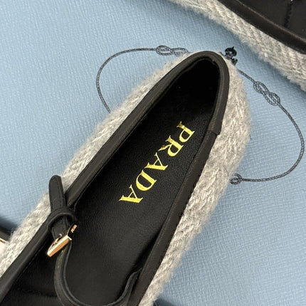 PRADA 26S MARY JANE  FLATS IN LIGHT GREY TWEED