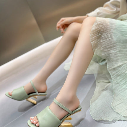 FENDI BAGUETTE HIGH-HEEL SANDALS 8 CM IN MINT GREEN CALFSKIN