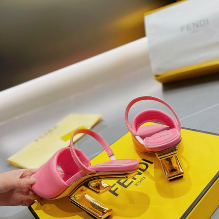 FENDI BAGUETTE HIGH-HEEL SANDALS 8 CM IN DARK PINK CALFSKIN