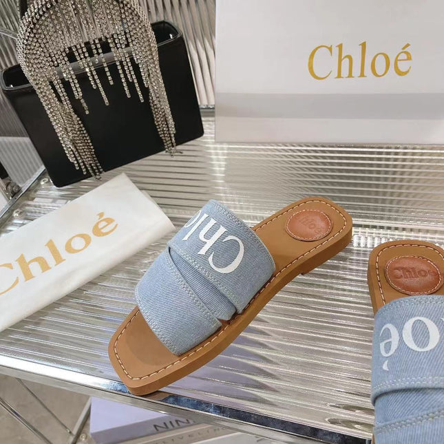 WOODY MULE IN LIGHT BLUE DENIM WITH WHITE LOGO