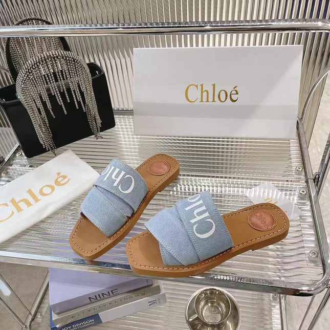 WOODY MULE IN LIGHT BLUE DENIM WITH WHITE LOGO