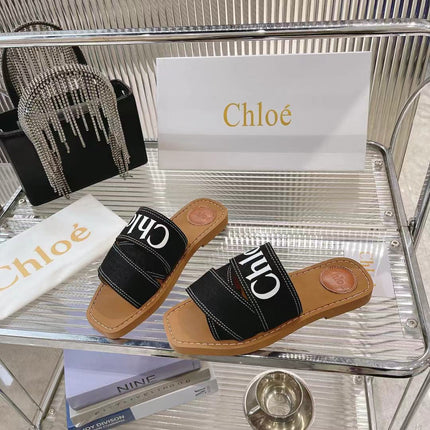 WOODY MULE IN BLACK DENIM WITH WHITE LOGO