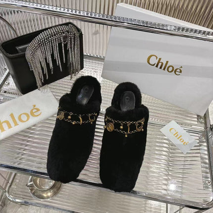CHLOÉ 26S HIGH-HEELED MULES IN BLACK WOOL