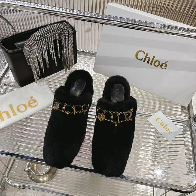 CHLOÉ 26S HIGH-HEELED MULES IN BLACK WOOL