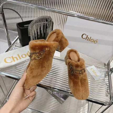 CHLOÉ 26S HIGH-HEELED MULES IN BROWN WOOL