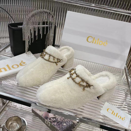 CHLOÉ 26S HIGH-HEELED MULES IN CREAM WHITE WOOL