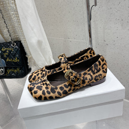CHLOÉ 26S MARY JANE FLATS IN LEOPARD PRINT PONY HAIR