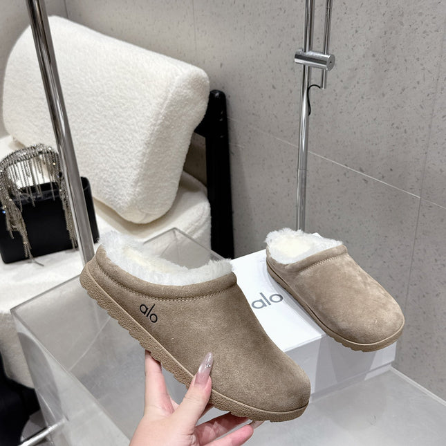 ALO 25S BIRKENSTOCK CLOGS IN GREY SUEDE AND WHITE WOOL