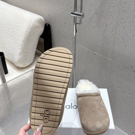 ALO 25S BIRKENSTOCK CLOGS IN GREY SUEDE AND WHITE WOOL
