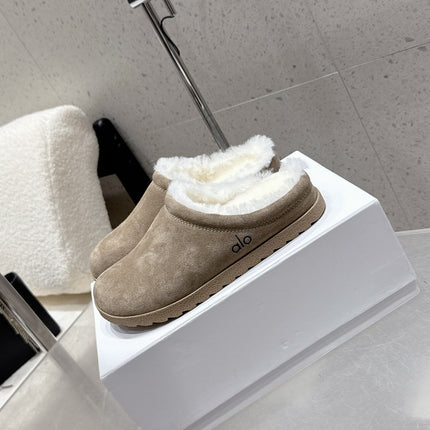 ALO 25S BIRKENSTOCK CLOGS IN GREY SUEDE AND WHITE WOOL